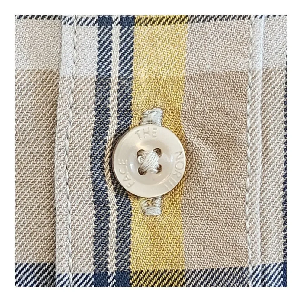 The North Face Shirt Adult Size Medium Gray Yellow Plaid Button Up Mens Outdoors